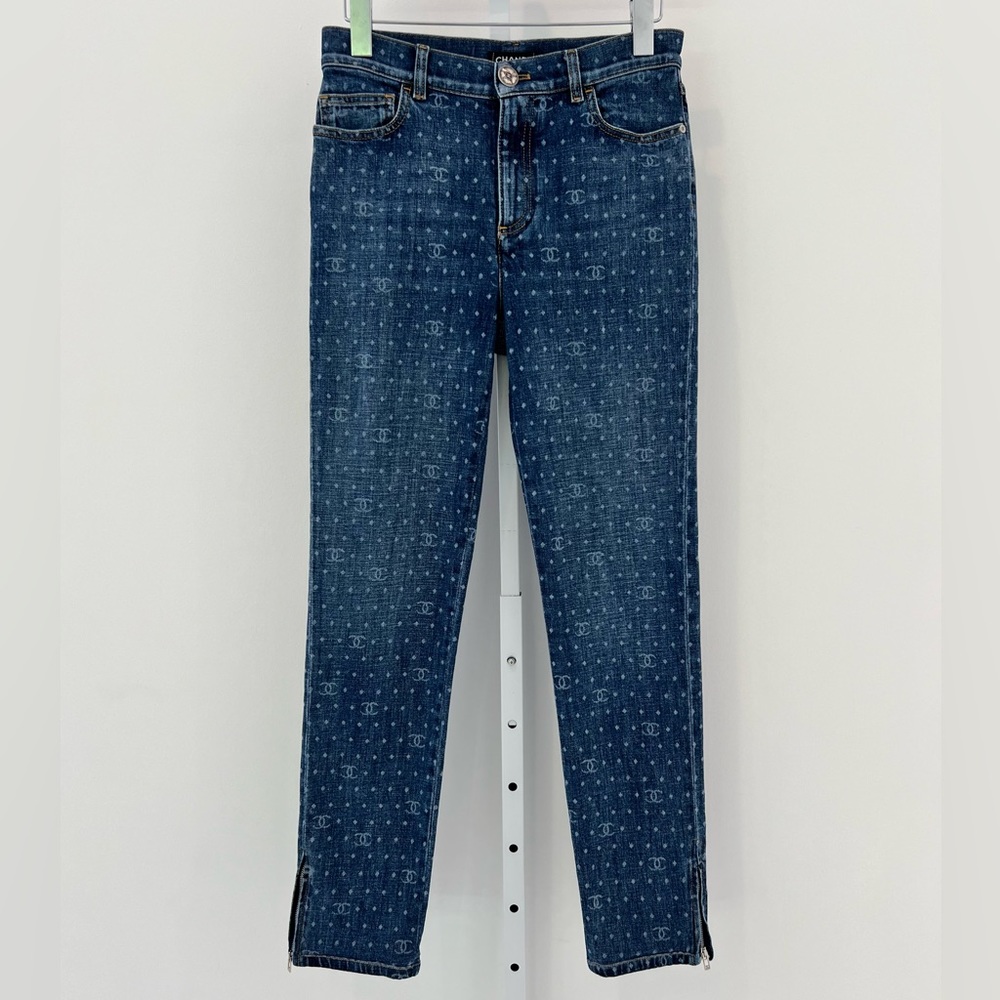CHANEL 23 CC POLKA DOT DARK BLUE ECRU & WHITE SLIM JEAN SIZE FR 38 / US 6 - Picture 5 of 17